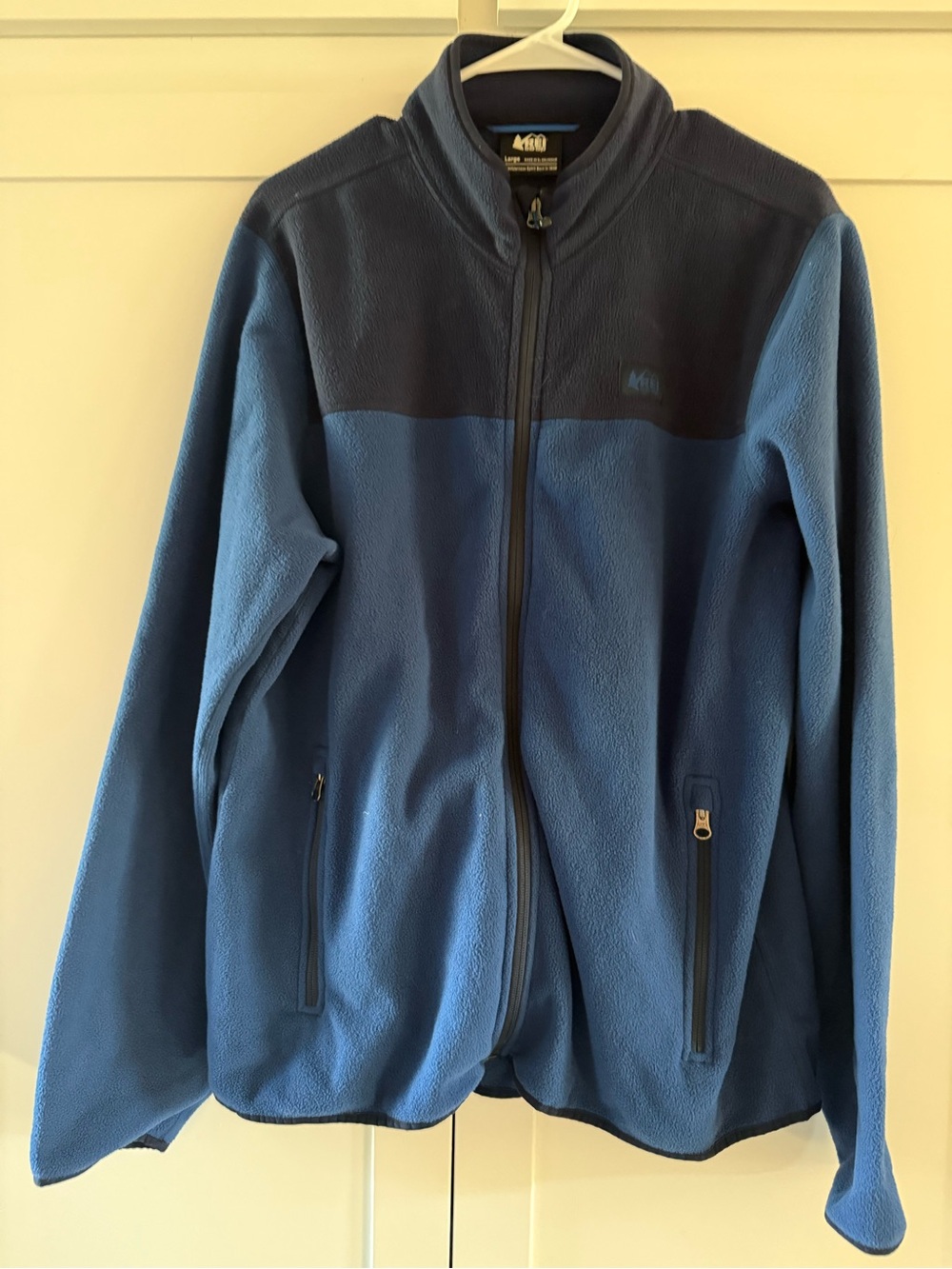 REI Co-op Vintage Blue Colorblock Full Zip Fleece Jacket Men’s Large Outdoor